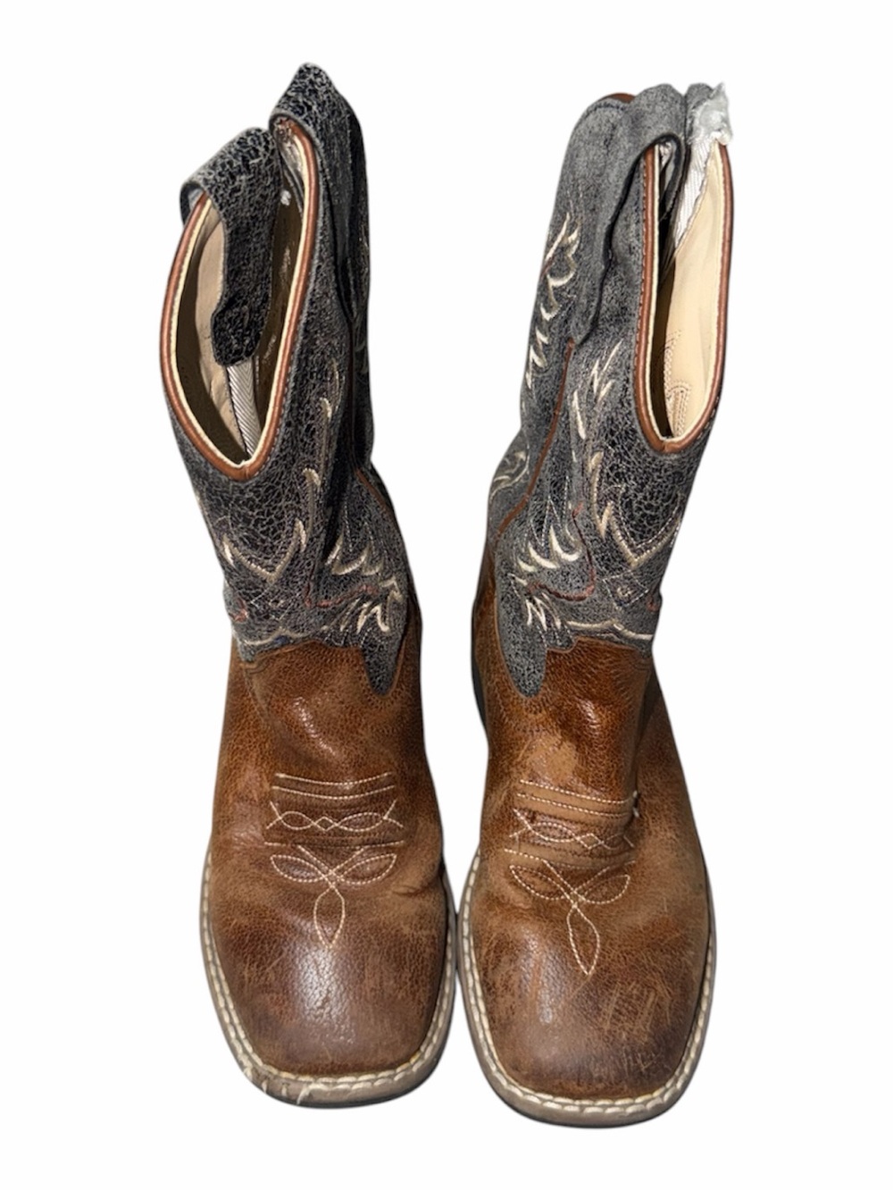 Kids Brown and Gray Western Cowboy Boots - Classic Stitch Detail